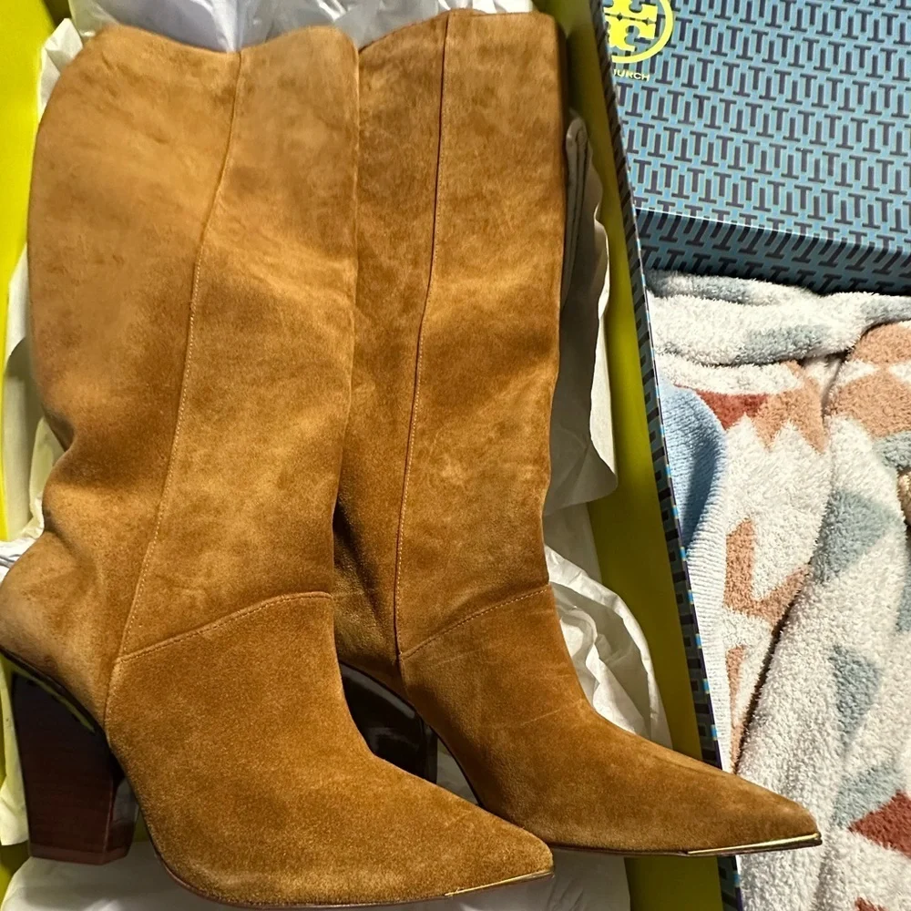 Tory Burch Lila Knee High Boots Rhum Suede Classic Fit 8 - Picture 10 of 12